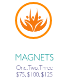 MMA icon in orange circle with caption "Magnets One, Two, Three $75, $100, $125"